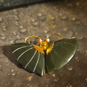 Vintage Goldtone Jade Coral Butterfly